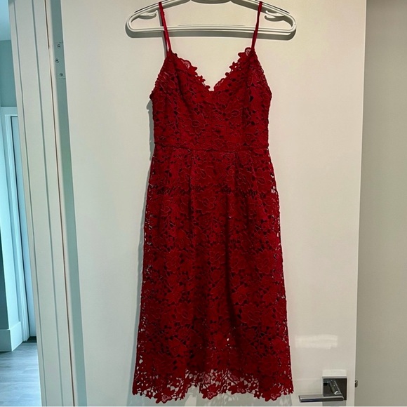 ASTR Burgundy Red Lace Midi Dress - Picture 7 of 7